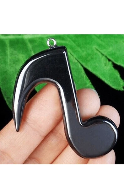 Sertifikalı Müzik - Nota Model Doğal Taş Hematit Taşı Kolye - Resim 3