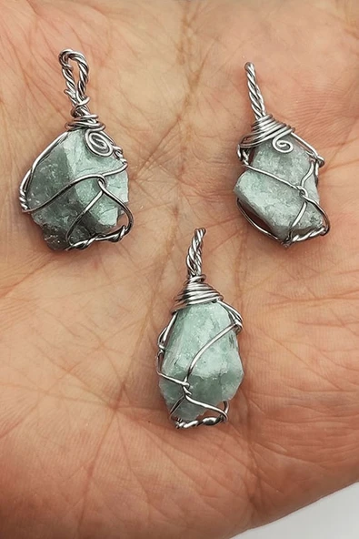 Sertifikalı Tel Sargılı Ham Amazonit Taşı Kolye - Resim 3