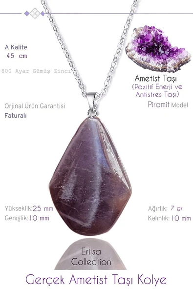 Sertifikalı Gerçek Piramit Model Ametist Taşı Kolye ürün görseli