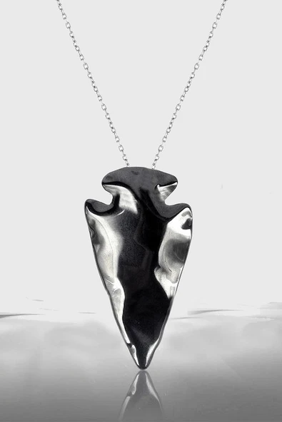 Sertifikalı AAA+ Ok Başı Model Doğal Taş Hematit Taşı Kolye ürün görseli