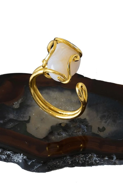 Sertifikalı Rokoko Model Beyaz Akik Taşı Yüzük - Ayarlamalı - Resim 2