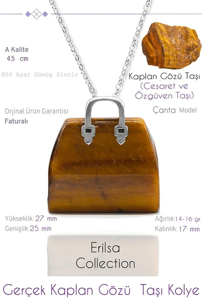 Sertifikalı Çanta Model Kaplan Gözü Taşı Kolye