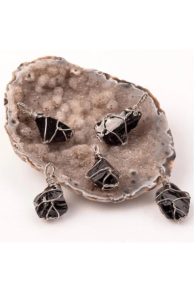 Sertifikalı Tel Sargılı Ham İşlenmemiş Oniks Taşı Kolye - Resim 2