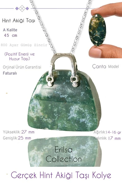 Sertifikalı Çanta Model Hint Akiği Taşı Kolye
