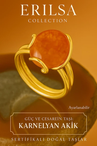 Sertifikalı Gold Rokoko Model Karneol - Karnelyan Akik Taşı Yüzük ürün görseli