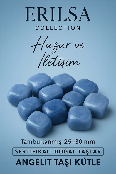 Sertifikalı Doğal Angelit Taşı Kütle 25-30 mm - Tamburlanmış Huzur ve İletişim Melek Taşı ürün görseli
