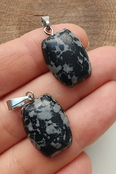 Sertifikalı Oval Model Karlı Obsidyen Taşı Kolye - Resim 2