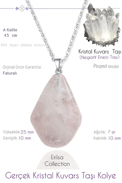 Sertifikalı Gerçek Piramit Model Kristal Kuvars Taşı Kolye ürün görseli
