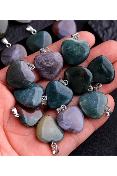 Sertifikalı Gerçek Kalp Model Hint Akik Taşı Kolye - Resim 3