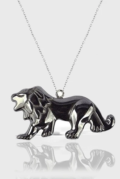 Sertifikalı AAA+ Aslan Model Doğal Taş Hematit Taşı Kolye