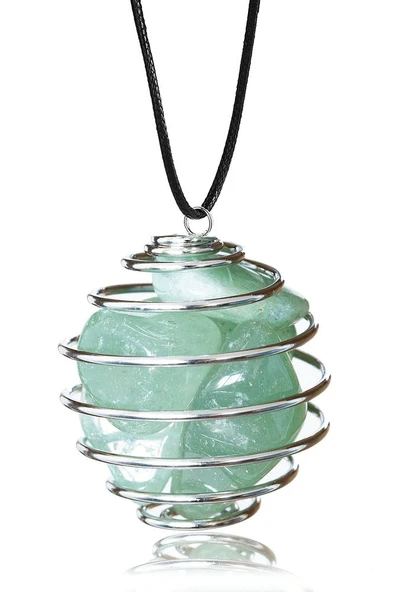 Sertifikalı Tel Sargılı Kafes Model Aventurin Taşı Kolye ürün görseli