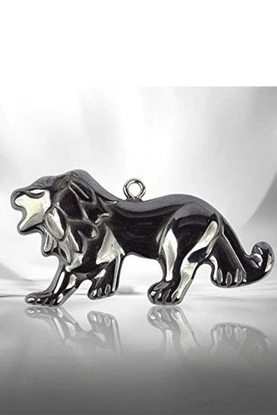 Sertifikalı AAA+ Aslan Model Doğal Taş Hematit Taşı Kolye - 2