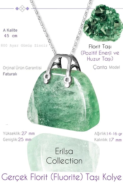 Sertifikalı Çanta Model Yeşil Florit Taşı Kolye