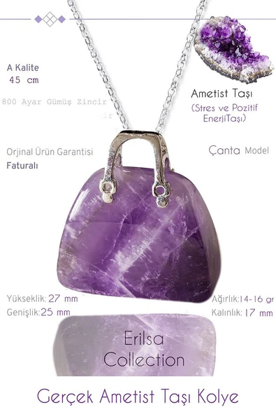Sertifikalı Çanta Model Ametist Taşı Kolye