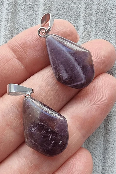 Sertifikalı Gerçek Piramit Model Ametist Taşı Kolye - Resim 2