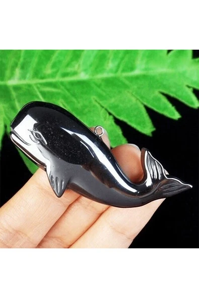 Sertifikalı AAA+ Yunus Model Doğal Taş Hematit Taşı Kolye - Resim 2