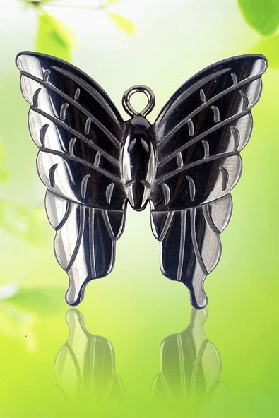 Sertifikalı AAA+ Kelebek Model Doğal Taş Hematit Taşı Kolye - Resim 3
