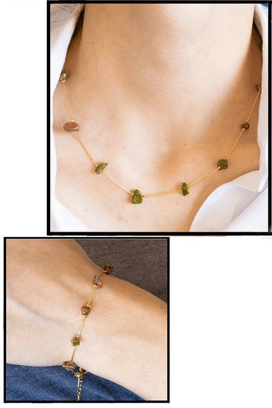 Sertifikalı Unakit Taşlı Doğal Taş Kolye Bileklik Seti