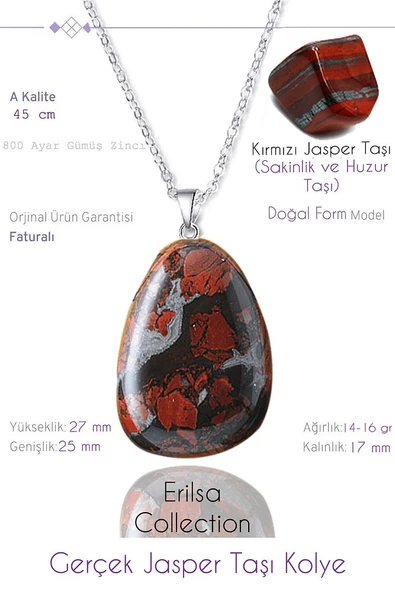 Sertifikalı Gerçek Kırmızı Jasper Taşı Kolye