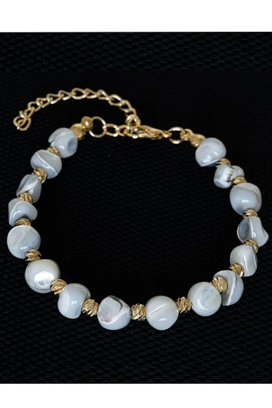 Sertifikalı Beyaz Sedef Taşı Bileklik - Ayarlamalı - Resim 2