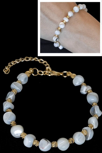 Sertifikalı Beyaz Sedef Taşı Bileklik - Ayarlamalı ürün görseli