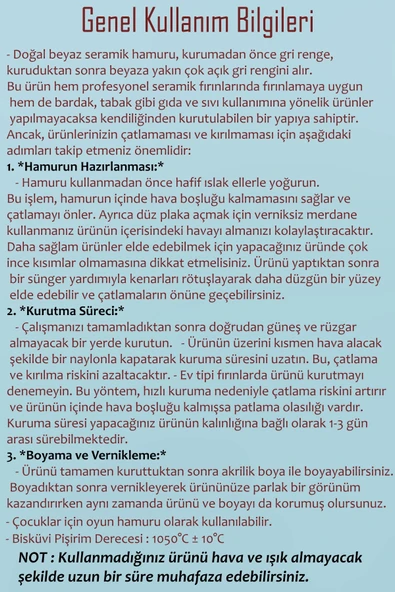 Beyaz Seramik Hamuru 1 Kg Kil Ebeşuar Seti 6x15 ml Akrilik Set 25 ml Vernik Ahşap Merdane Zımpara - Resim 2