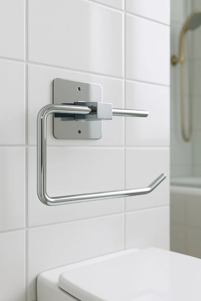 Sas Haus Yapışkanlı Krom WC Kağıtlık / Tuvalet Kağıtlık – Deliksiz Montaj, Ergonomik Tasarım - 3