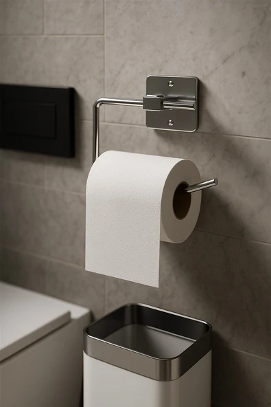 Sas Haus Yapışkanlı Krom WC Kağıtlık / Tuvalet Kağıtlık – Deliksiz Montaj, Ergonomik Tasarım - 1