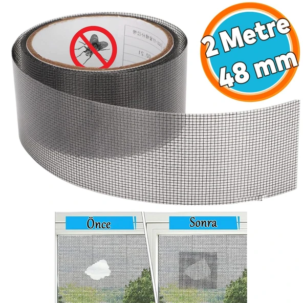Yapışkanlı Sineklik Tülü Tamir Bandı Yırtık Kopmuş Delik Fiber Tül Yapıştırma 48 mm x 2 Metre Siyah