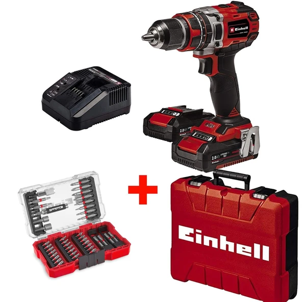 Einhell Tp-Cd 18/50 Li i Bl Kömürsüz 18V 2AH Çift Akülü Darbeli Matkap + 42 parça Vidalama Uç Seti M-CASE Kutu