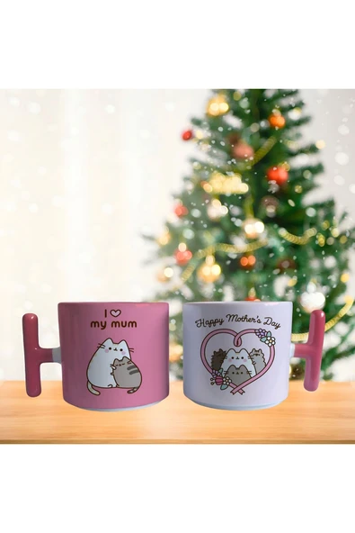 Anneler günü pusheen ve annesi Porselen Fincan / Kupa -mug