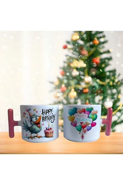 Şaşkın kuş happy birthday porselen fincan / kupa -mug
