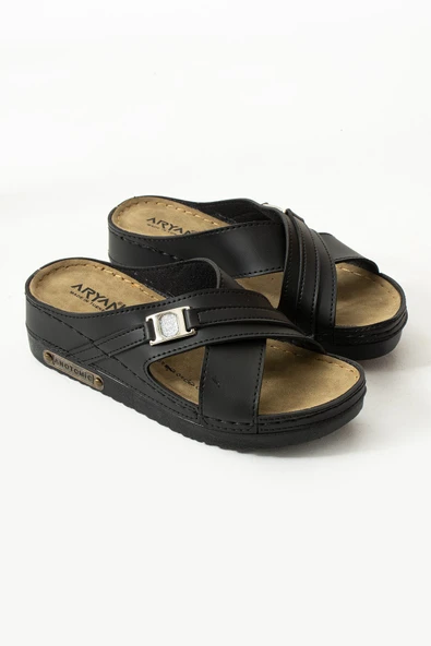 Albishoes Lina Kadın Anatomik Esnek Parlak Taş Tokalı Çapraz Şerit Comfort Rahat Günlük Anne Terlik - 4