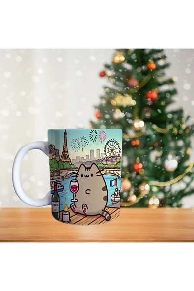 Pusheen Paris'te Porselen Kupa