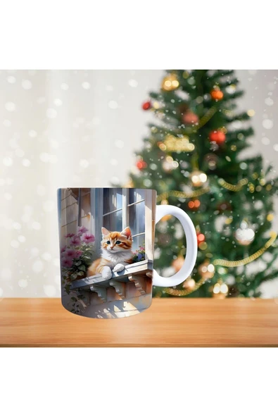 Camdaki Kedi Porselen Kupa - 2