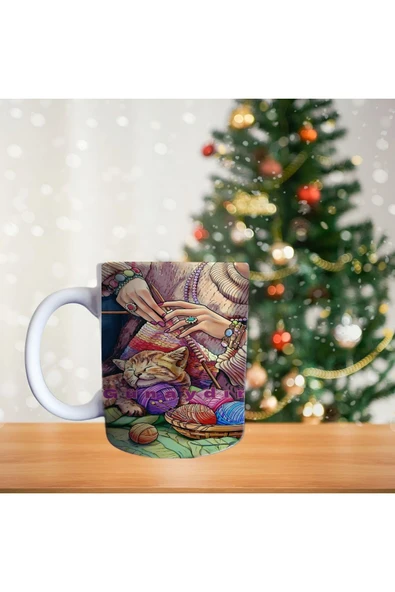 Örgü kazakta kedi Porselen Kupa