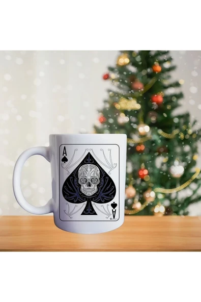 Poker Ası - Kuru Kafa Kart Porselen Kupa