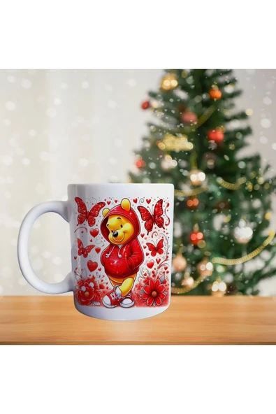 Winnie The Pooh - Kırmızı Kelebekler Porselen Kupa