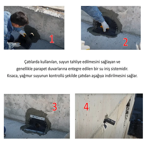 Su Tahliye Dik İniş Parapet 70'lik Direnaj Hünisi Çatı Balkon Yağmur  Gider Borusu Oluk Adaptörü - 2