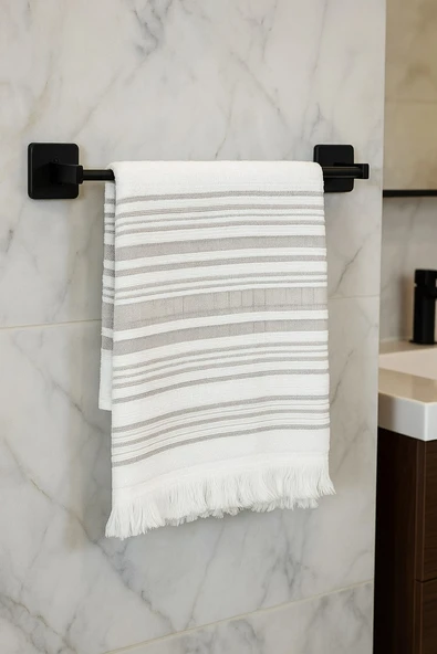 Yapışkanlı Siyah 4’lü Banyo & Mutfak Havluluk Seti – WC Kağıtlık, Rulo, Çember & Uzun Havlu Askısı - 2