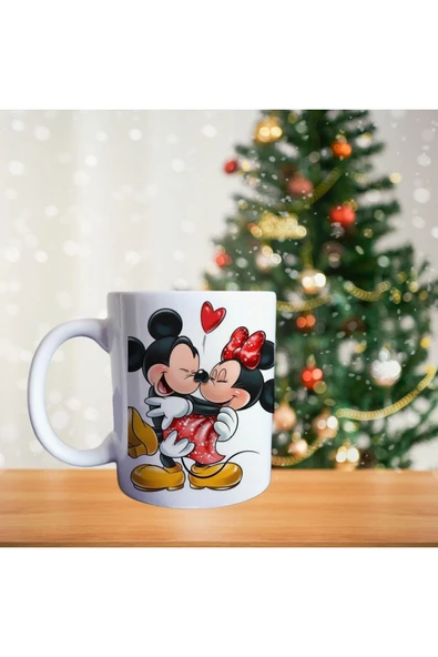 Sevgililer Mickey Ve Minnie Mouse Porselen Kupa - 1