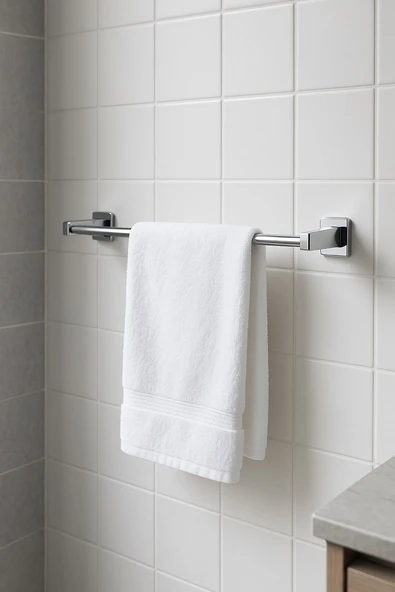 Yapışkanlı Krom 4’lü Banyo & Mutfak Havluluk Seti – WC Kağıtlık, Rulo, Çember & Uzun Havlu Askısı - 4