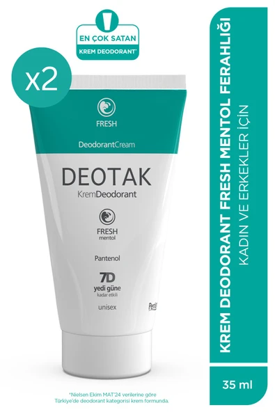 Deotak Mentol Ferahlığı 7 Güne Kadar Etkili Krem Deodorant 35 ml x 2 Adet