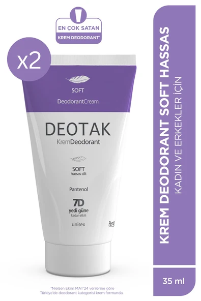 Deotak Soft Hassas Koruma 7 Güne Kadar Etkili Krem Deodorant 35 ml x 2 Adet
