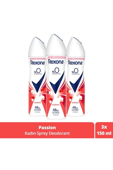 Rexona Kadın Sprey Deodorant Passion %0 Alüminyum 150 ml X3