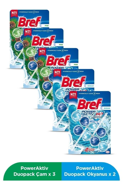 Bref Wc Power Aktiv Duopack Katı Tuvalet Bloğu 3 Çam 2 Okyanus, 5 X 2'li Paket