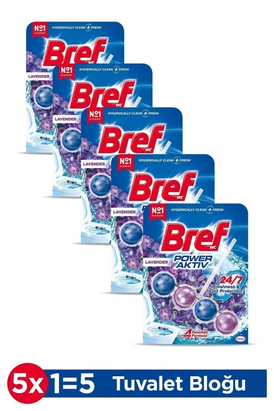 Bref Power Aktiv Katı Tuvalet Bloğu 5 Adet Lavanta Tekli (5'Lİ SET)