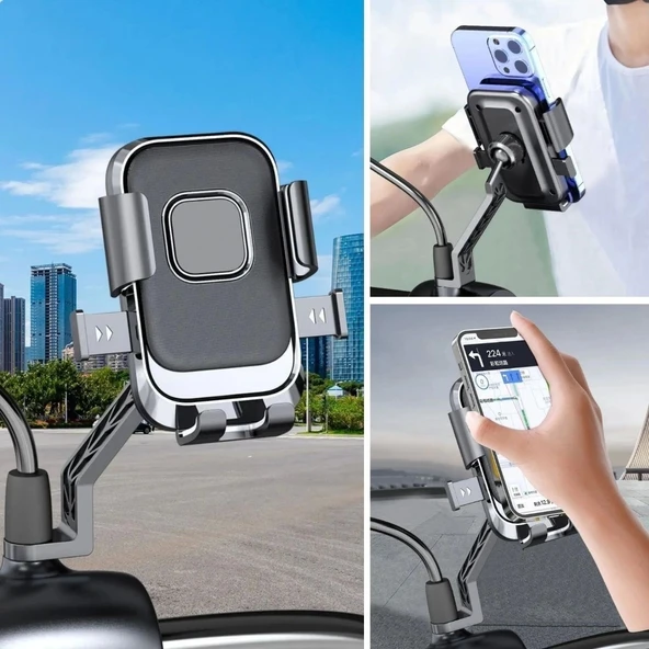 Epilons® Motor,motosiklet,bisiklet ,scooter İçin 360 Derece Dönebilen Dikiz Aynası Versiyonu Telefon Tutucu Aparat