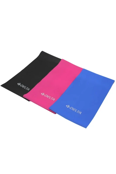 Delta  3 'lü Pilates Bandı 120 Cm x 15 Cm Egzersiz Direnç Lastiği (Uç Kısmı Açık)