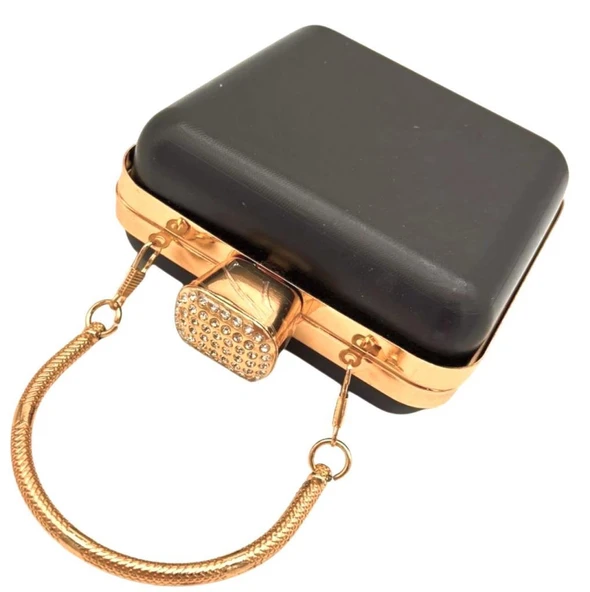 Angel Çanta Aksesuar Abiye Çanta Kalıbı Taşlı Kare Model Light Gold Metalli - 4